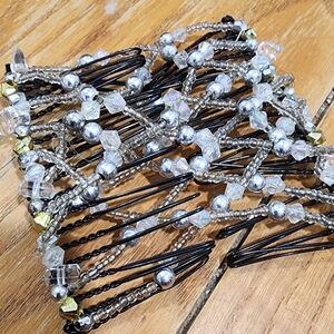 Vintage Black and Silver Beaded Hair Combs